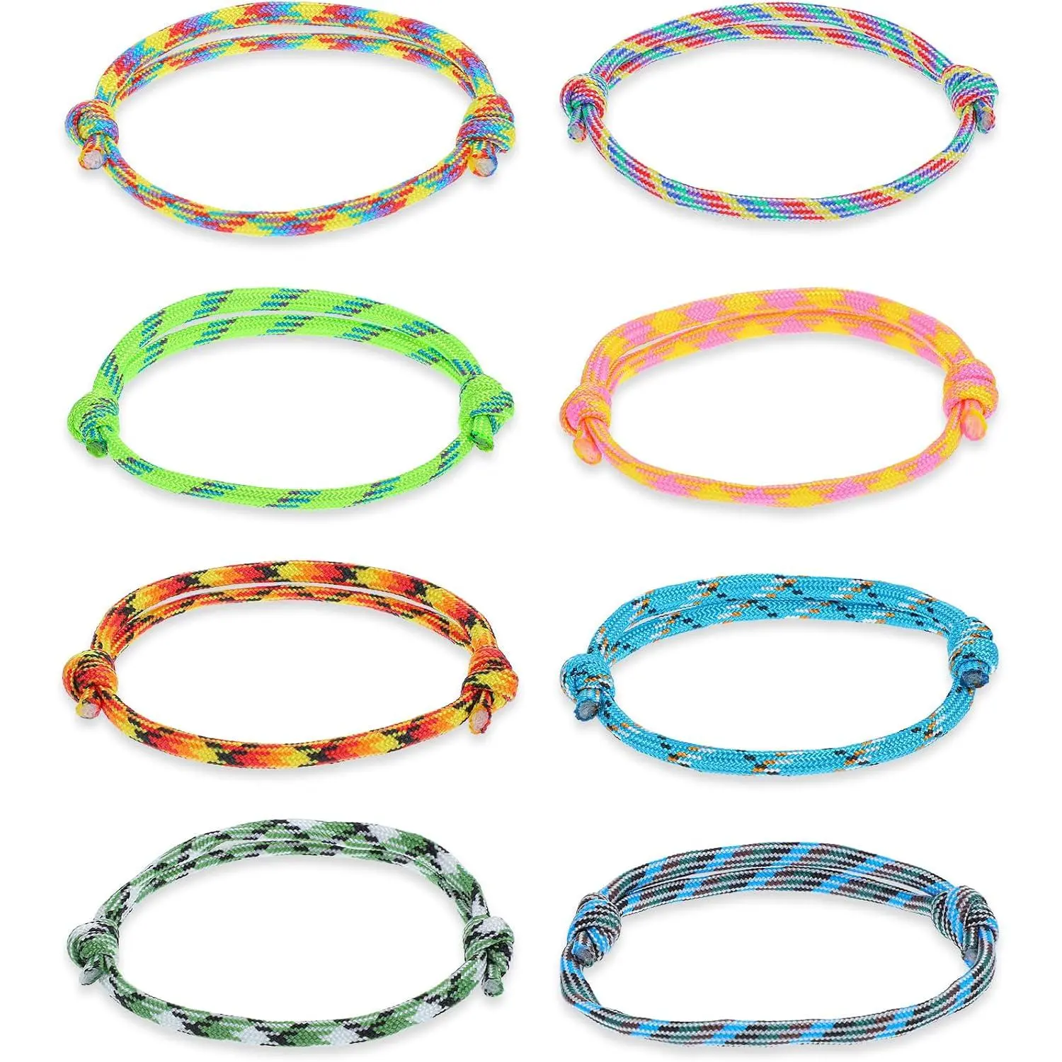 Mens Nylon Braid Rope Bracelets (24-Count) - Heavy-Duty Waves Design, Adjustable Closure, Tangle-Free for Everyday Wear