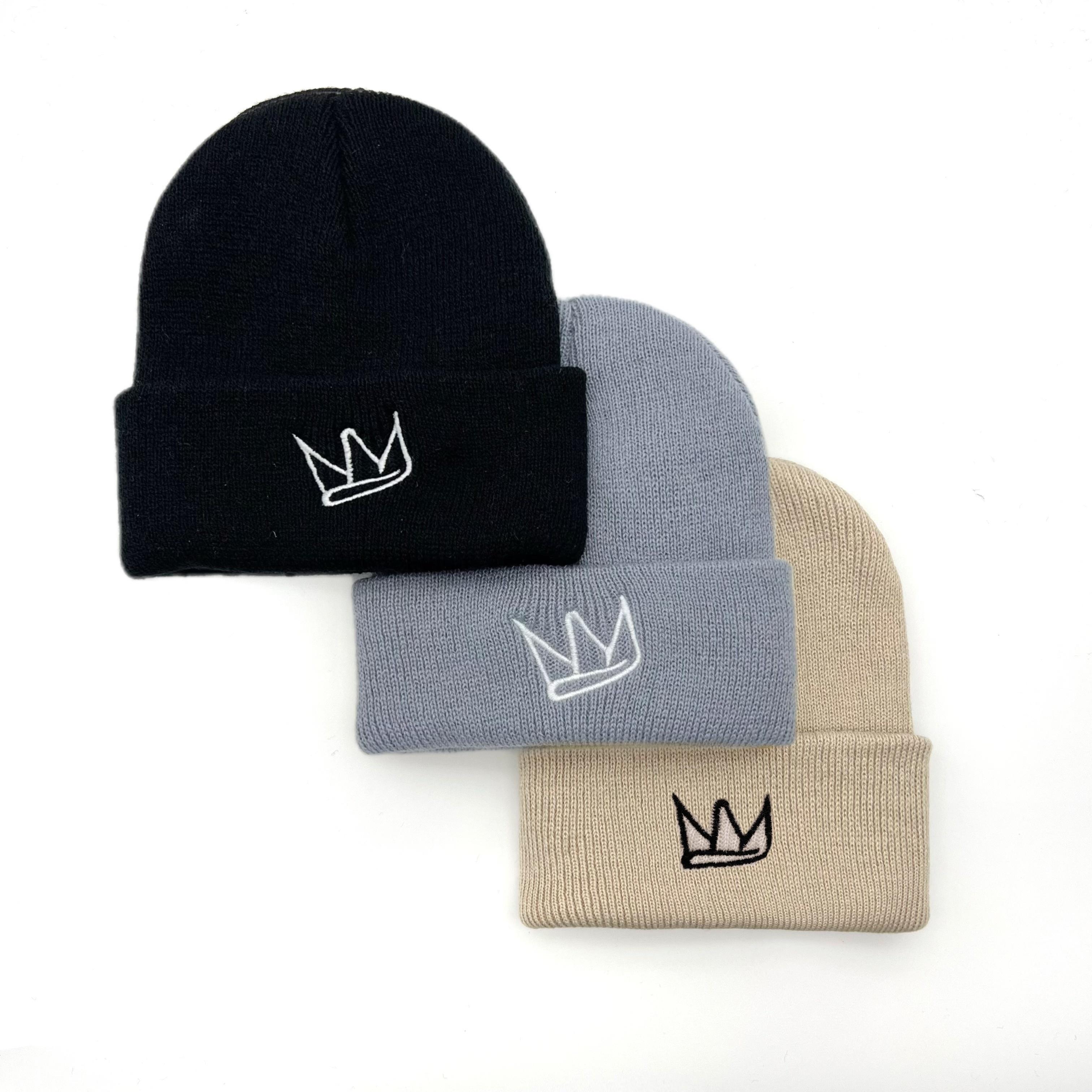 3pcs Adorable Crown Embroidered Beanies for Boys - Warm And Windproof Hats with Hip-Hop Style