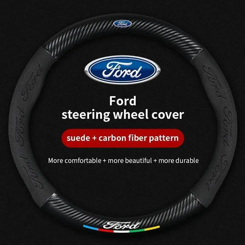 For Ford Mondeo Focus Raptor Puma Edge Explorer Ecosport Ranger F150 Kuga Car Suede Carbon fiber Anti-slip Steering Wheel Cover