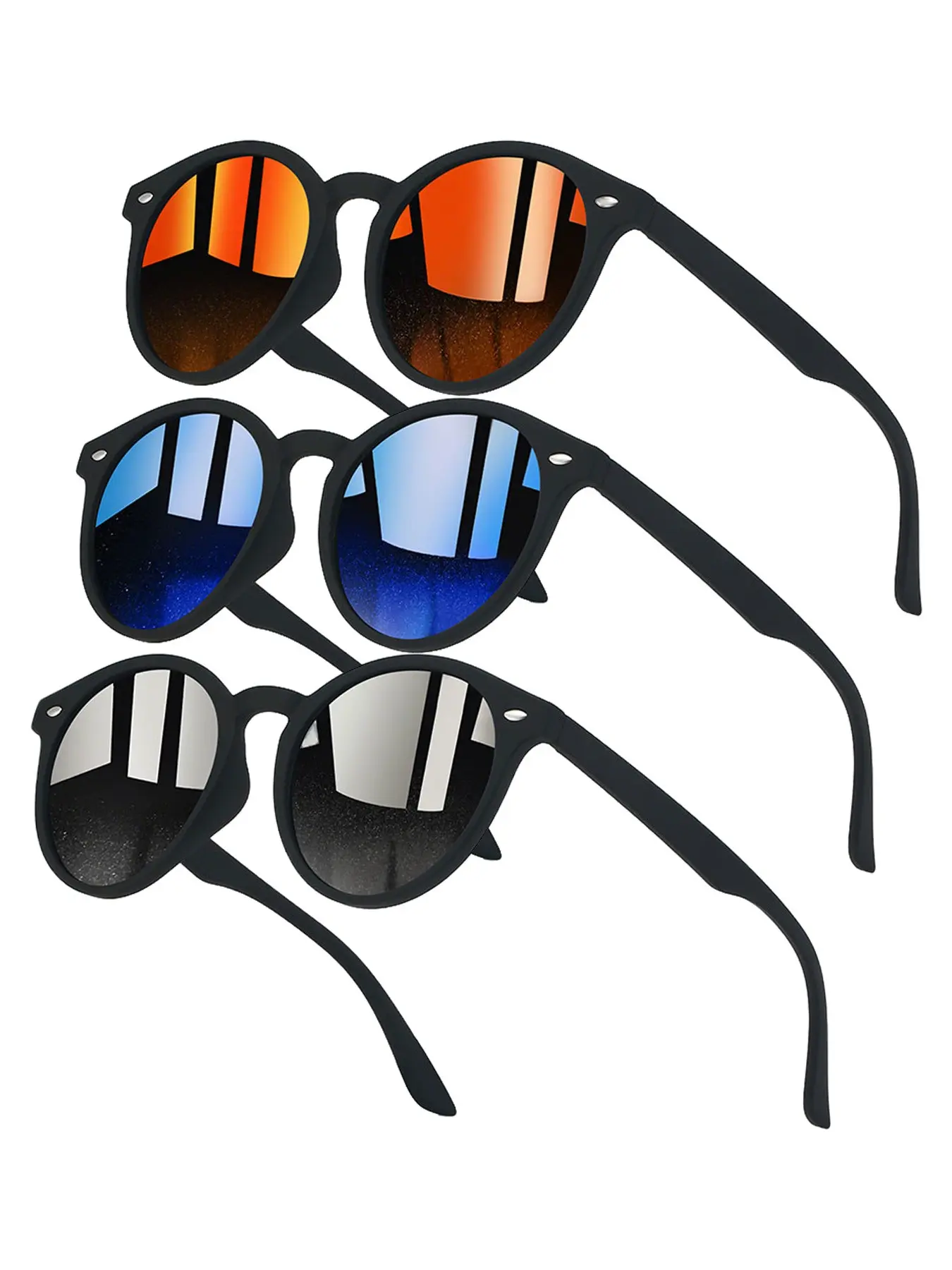 3 Pairs Of Fashionable Retro Metal Rivet Decorated Circular Glasses,Suitable For Both Men And Women,Solid Color Frame With Rubber Nose Pad For Improved Comfort,Suitable For Daily Casual Wear