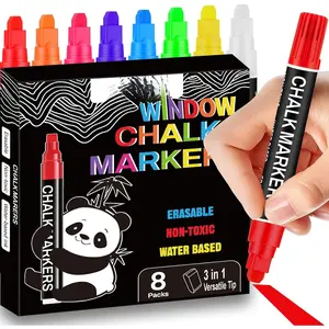 Window Chalk Markers for Glass Washable, 7mm 3-in-1  Liquid Chalk Marker Thick Nib, Erasable   Pens for Auto Window, Mirror, LED Board, Bistro & Poster Art - 8 Colors