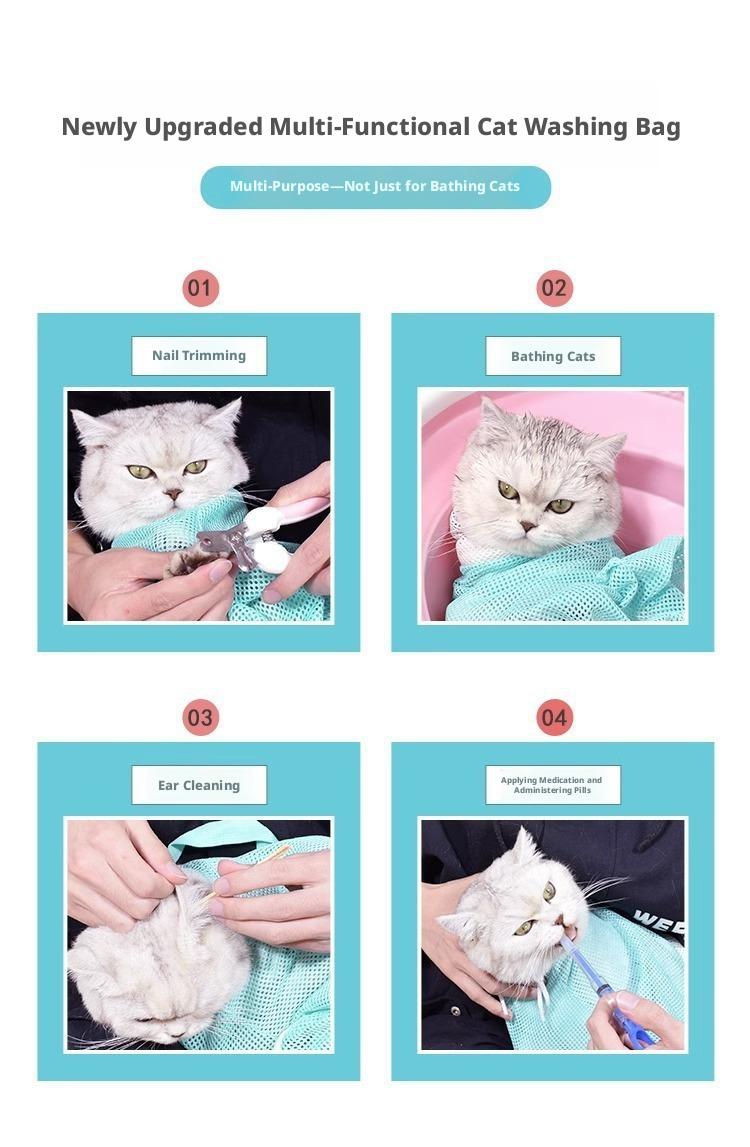 PetBoba Bathing Mesh Bag, Adjustable Breathable Pet Grooming Restraint Bag with Drawstring, Anti-Scratch Anti-Bite Fixed Bag for Nail Trimming, Medicine Feeding & Travel Shower