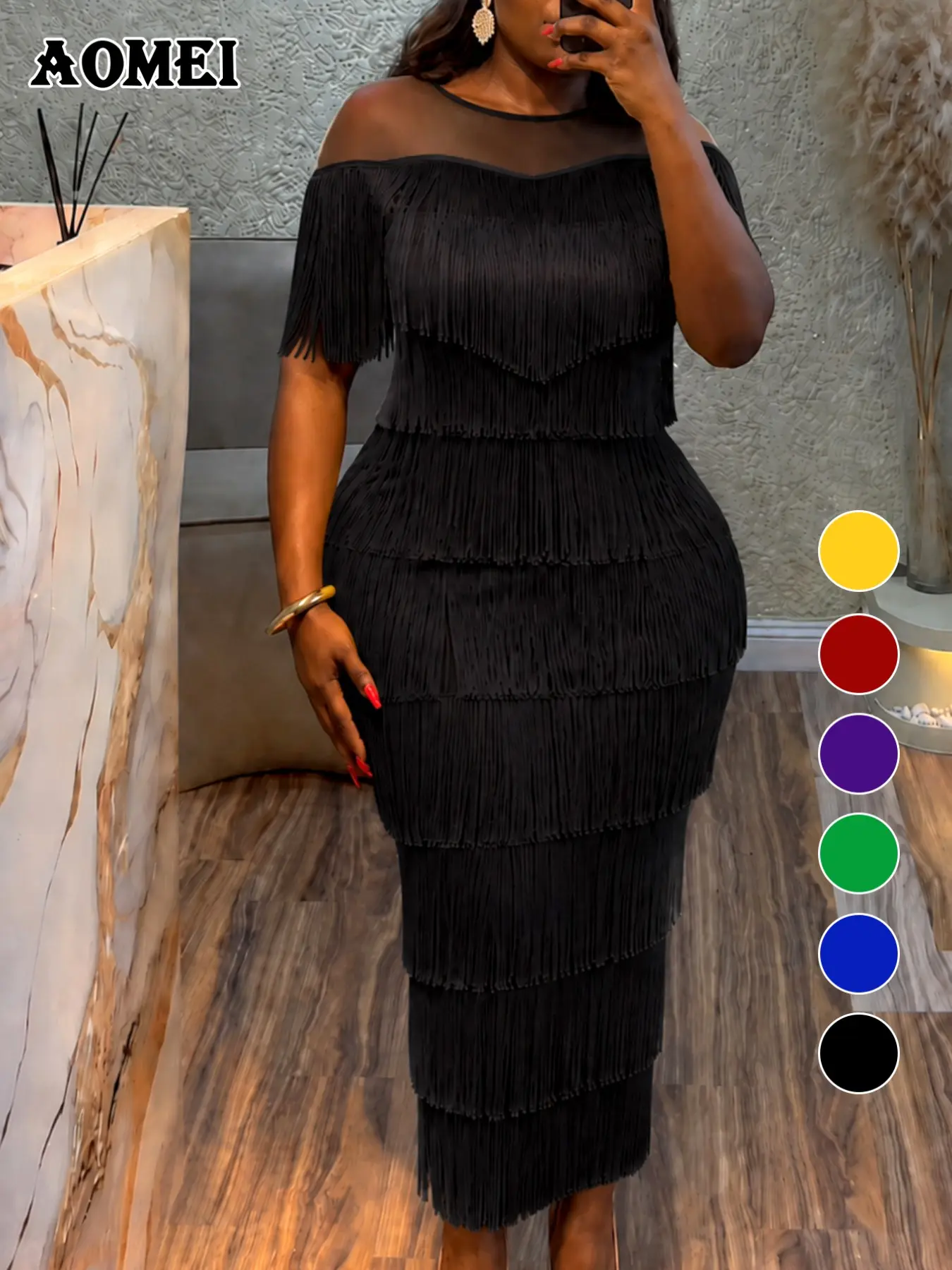 Women's Plus Size Layered Fringe Dress, Slim Fit Evening Party Gown Formal Wear, Perfect for Parties, Weddings, Birthdays and Formal Events
