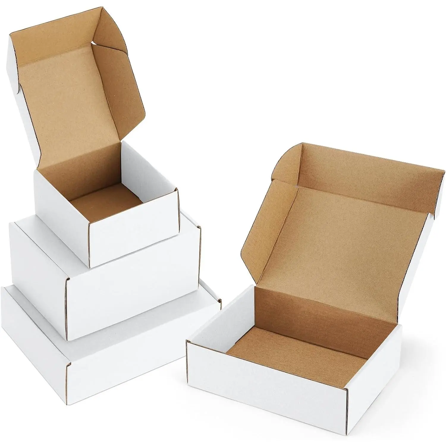 Assorted Sizes Shipping Boxes 45 Pack: 4x4x2 & 6x4x3 & 7x5x2 Small Shipping Boxes Mailers, White Corrugated Cardboard Boxes for Packing Small Business Mailing