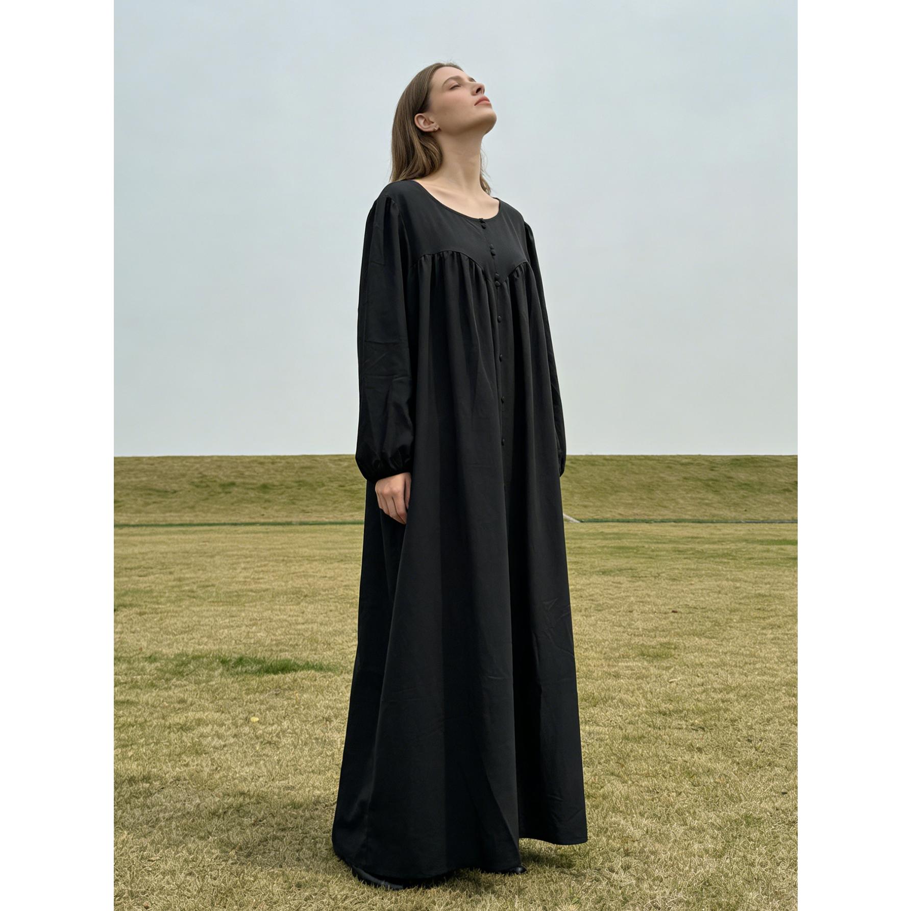 Plus Size Elegant Solid Black Maxi Dress 1XL-4XL | Flowy Button-Front Gown | Modest Chic for Church, Formal Events, Dinner & Everyday Wear