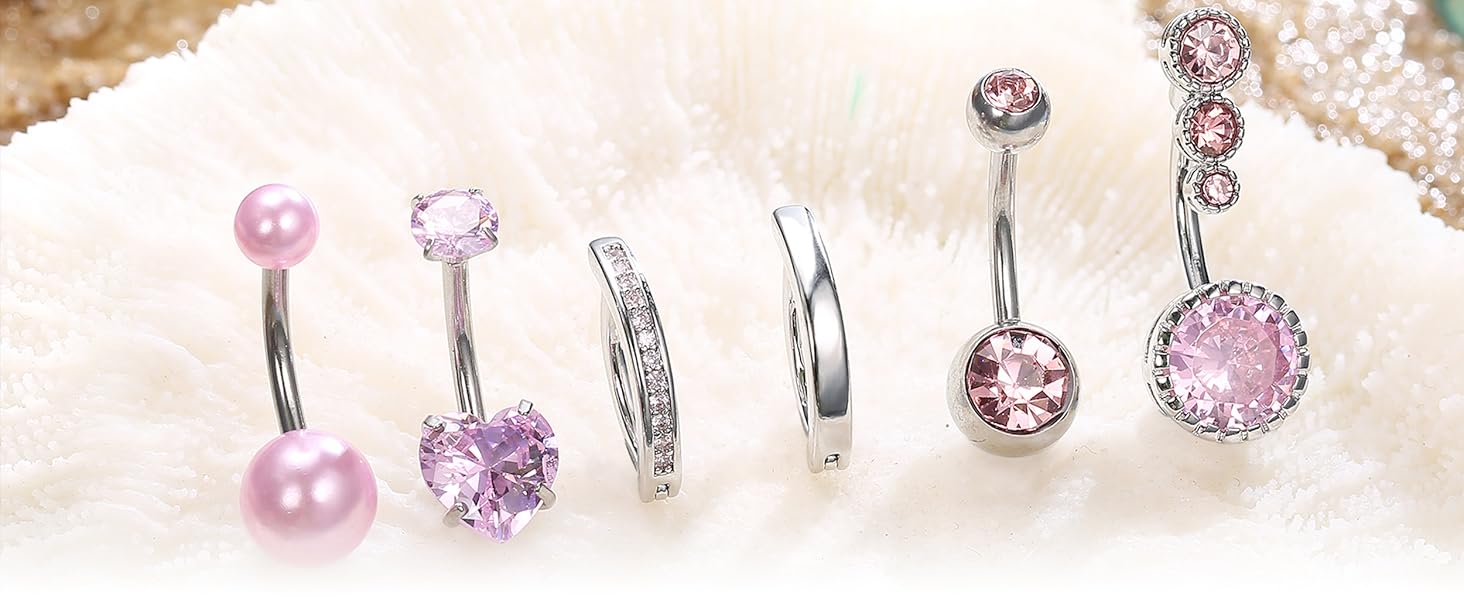 LOLIAS Silver/Gold Plated Belly Button Rings Surgical Stainless Steel Belly Rings CZ Clicker Belly Button Piercings for Women Navel Piercings Pack,Silver/Gold