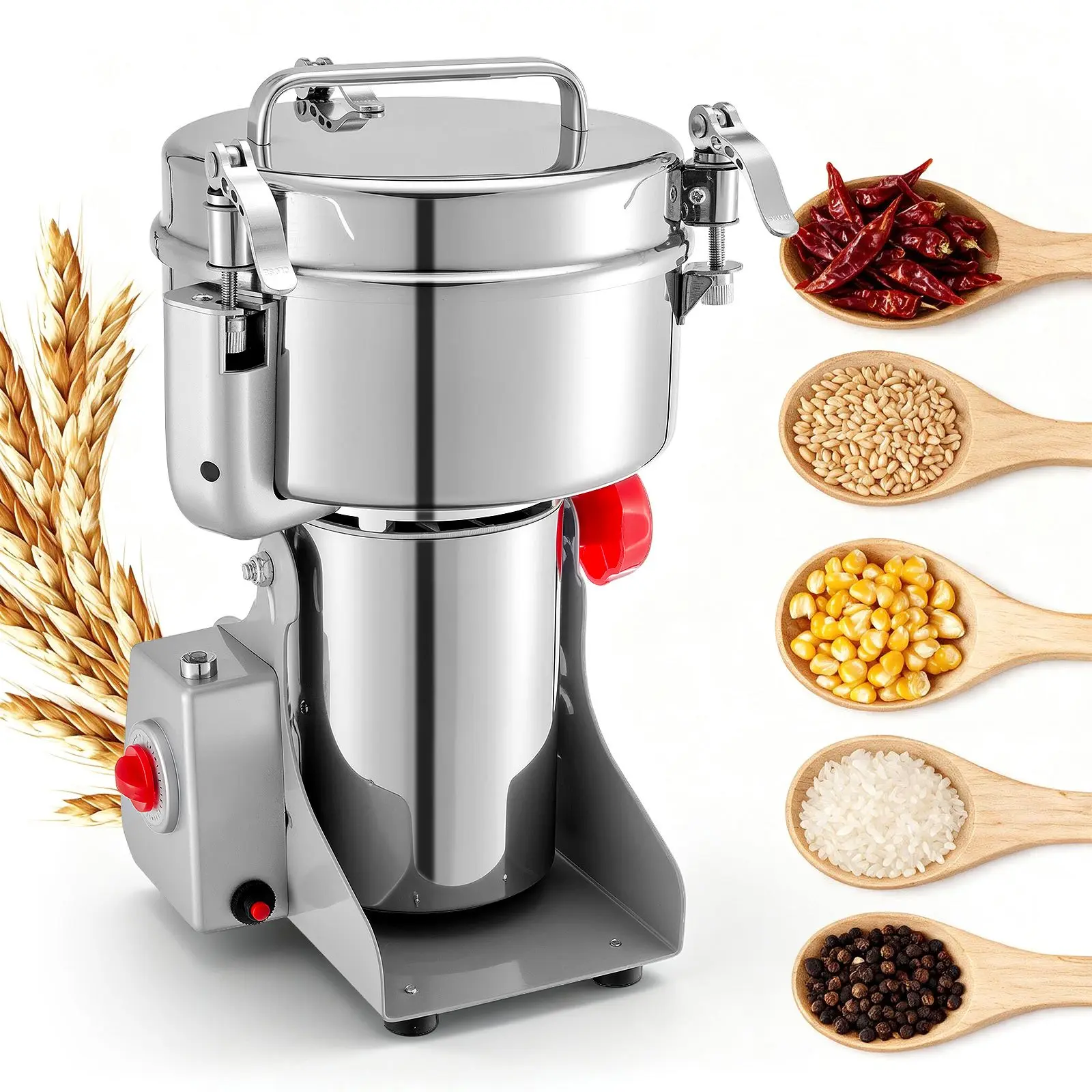 【toolupgrade】VEVOR 2500g Electric Grain Mill Grinder, 3400W 32000RPM High Speed Spice Corn Dry Grinding Machine, Stainless Steel Pulverizer Powder Machine for Dried Grains Coffee Beans Spices Nuts (270 Swing Type)