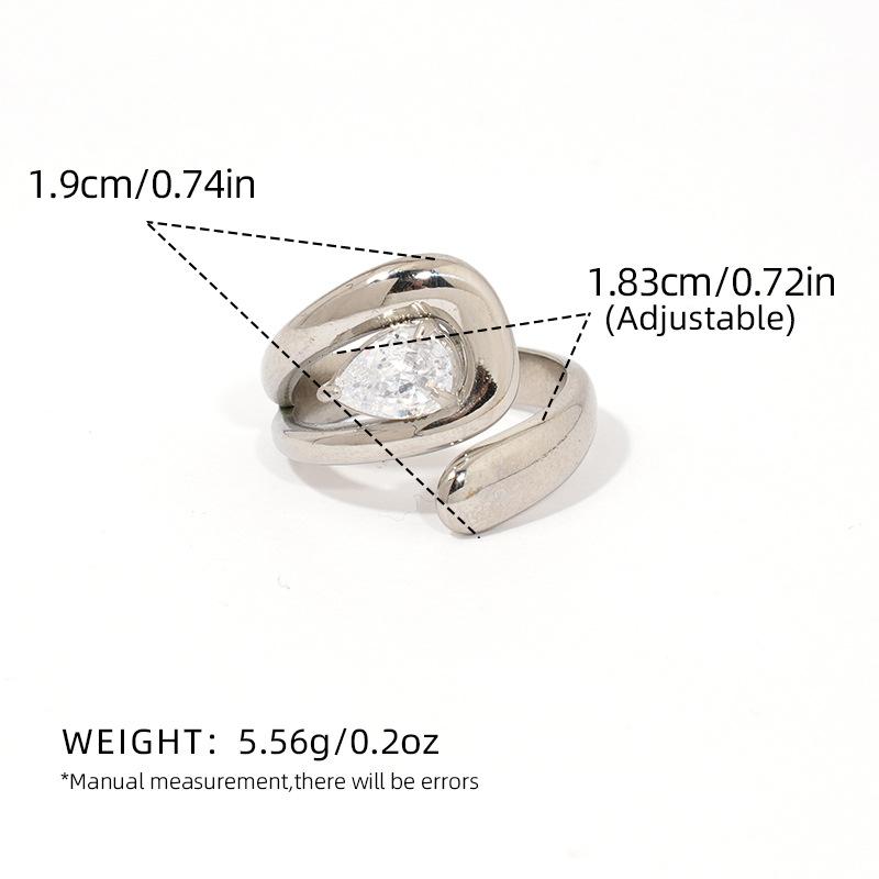 Plated Zircon Ring for Women, Stainless Steel Titanium Adjustable Fine Jewelry, Elegant Modern Aesthetic, Office Travel Anniversary Gift for Wife Sister Gold-Plated Striped Couple Stacking Minimalist