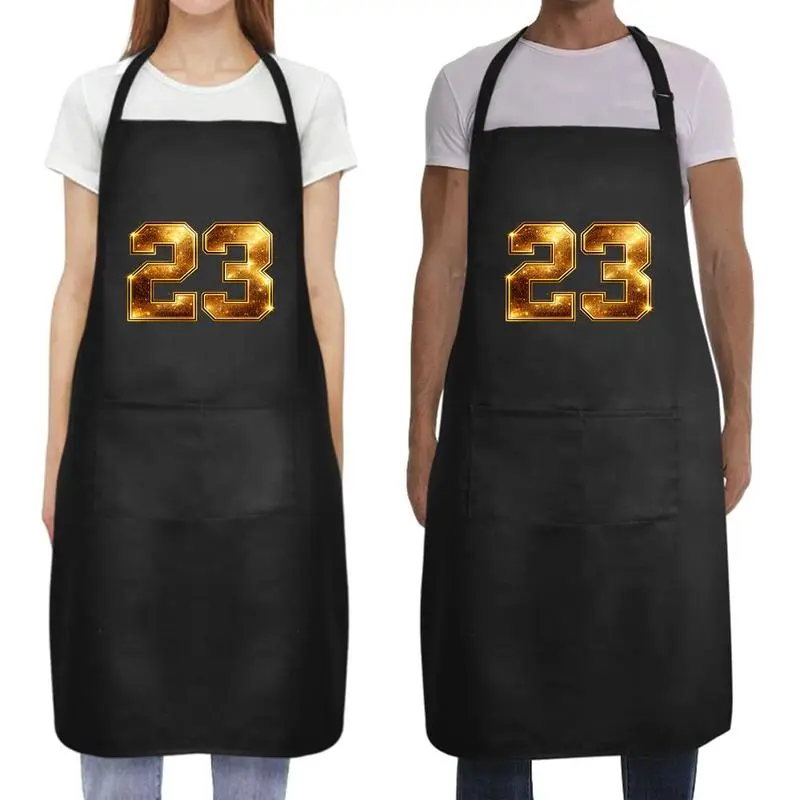 Custom Number 23 Glitter Waterproof Apron Adjustable Kitchen Apron With Pocket For Men Women Cooking BBQ Gift Workwear Uniforms Clothes Womenswear Black