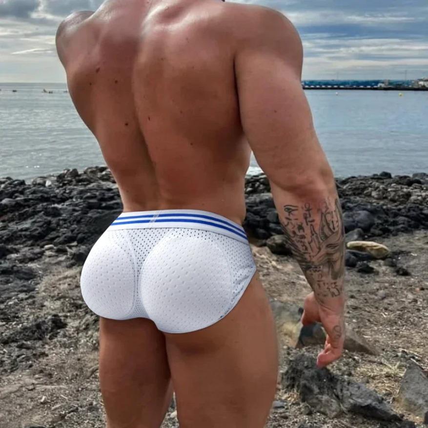 Sexy Men's Butt Lifting Mesh Briefs with Removable Butt Pads, High Elasticity Breathable Padded Underwear, Natural Butt Enhancer Shapewear for Gay Men Gym Daily