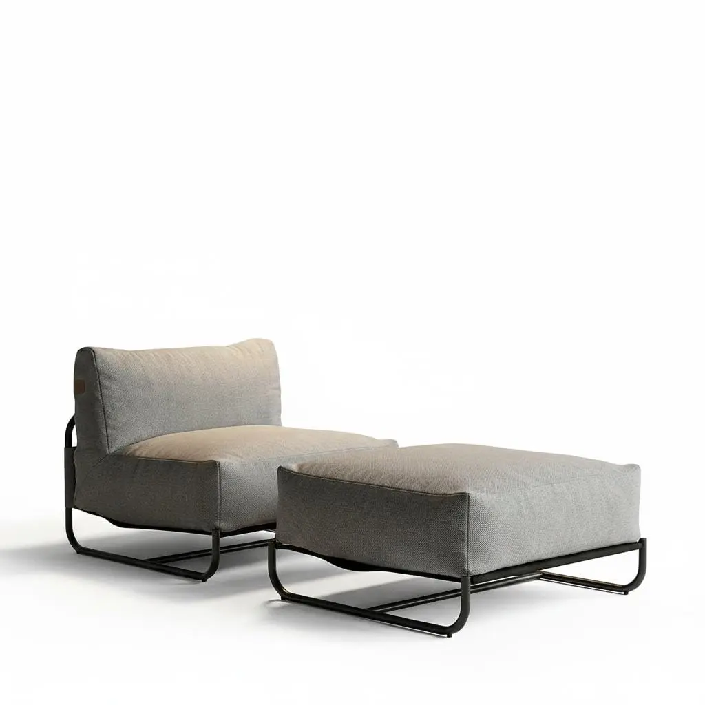 GARVEE Modern Cloud Patio Chaise Lounge Chair with Ottoman - All-Weather Cushions & Metal Frame - Stylish Outdoor Recliner for Garden, Balcony, Sunroom - Cream Soft Cushion