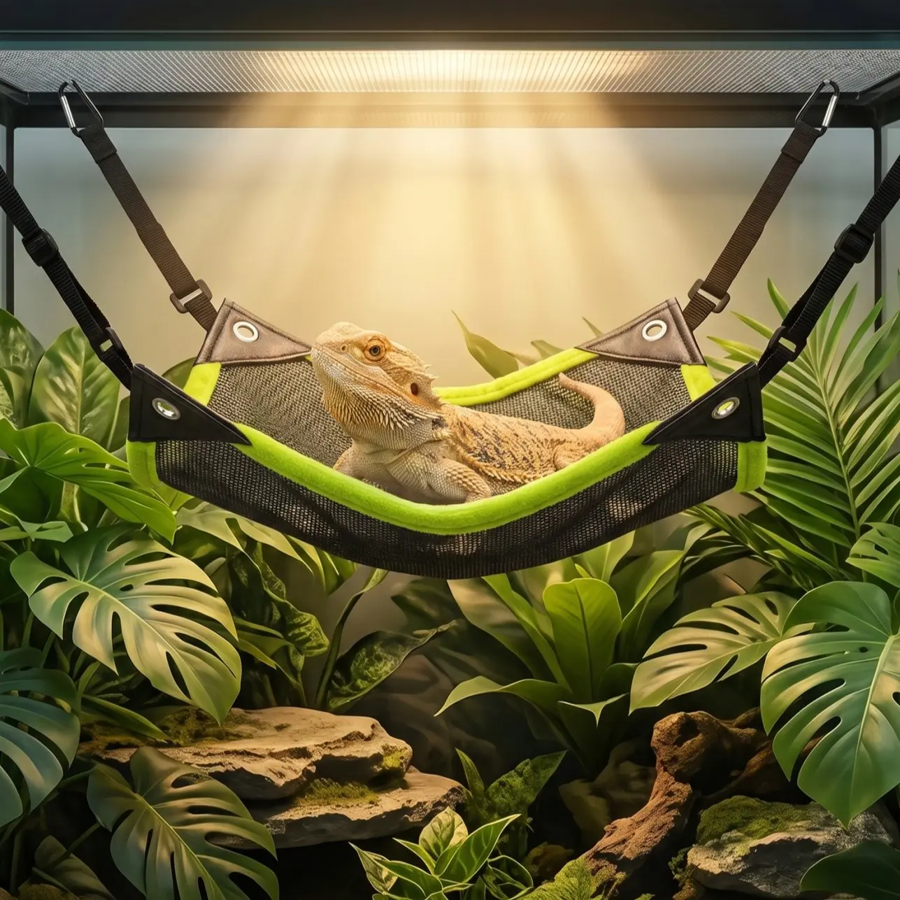 Four-Point Hanging Bed for Reptiles, Sleep Platform with Hooks, Reptile Cradle Hammock, Enclosure Decor, Pet Accessories