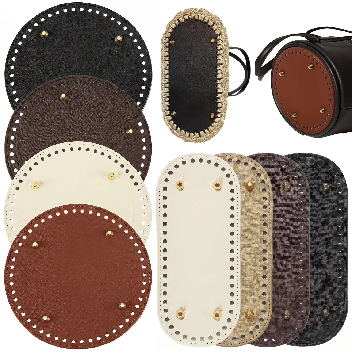 8Pcs PU Leather Bag Bottom 5.9" Round Bags Bottom Shaper Pad 8.6"x3.9" Oval Bag Cushion Base Bottom Shaper for DIY Knitting Crochet Bag Tote Bucket Handbag DIY Craft Supplies Handicraft