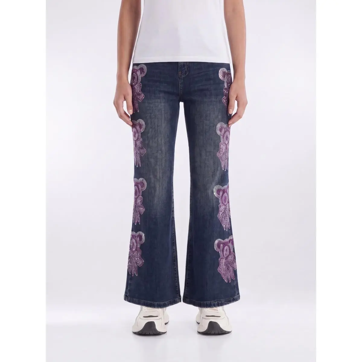 TCH-K |  SPARKLE SHIMMER Purple Teddy Crystal Wide Leg Jeans  Y2K Coquette Streetwear Statement Flare