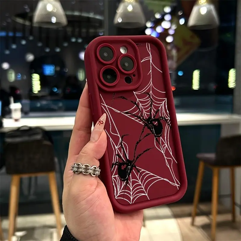 Comprehensive Drop-Resistant Phone Case with a Black Spider Design Shockproof Case for iPhone 17 Pro Max 16 16e 15 14 Plus 13 12 Mini 11 Air X XS Pattern Soft TPU Rubber Camera Protection Rugged Mobile Phone Cover Gift 2D printing, Accessories, Smartphone