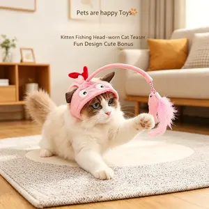 Fish Cat Hat, Pet Cat Toy Hat, Interactive Feather Cat Headwear, Cute Fish Design, Perfect for Playtime, Durable & Fun