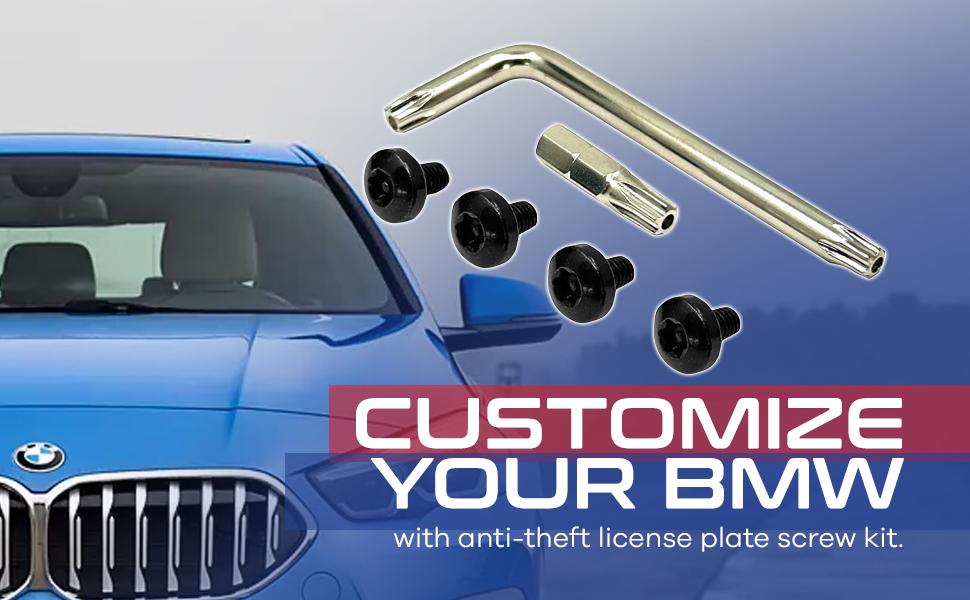 BMW License Plate Screws with Antitheft Design - Rustproof Security License Plate Screw Kit for Fastening Rear Plates - Black Stainless Steel Mounting Bolts (M5-0.8 X 8mm)