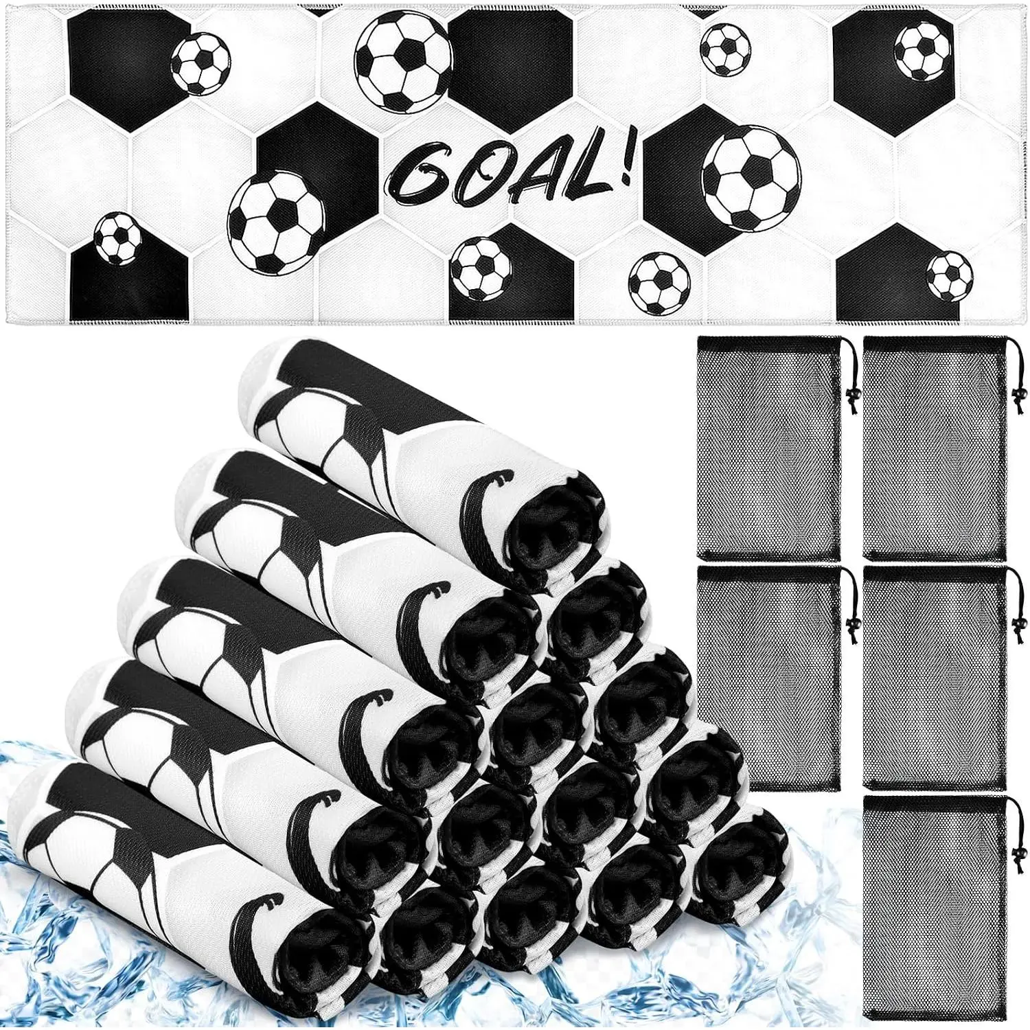 20 count Soccer Towel 40 x 12 Inch Breathable Ice  Towel with Storage Bag Quick Dry Microfiber Soccer Team  Party Favors for Fitness Camping Gym Running  Men Women