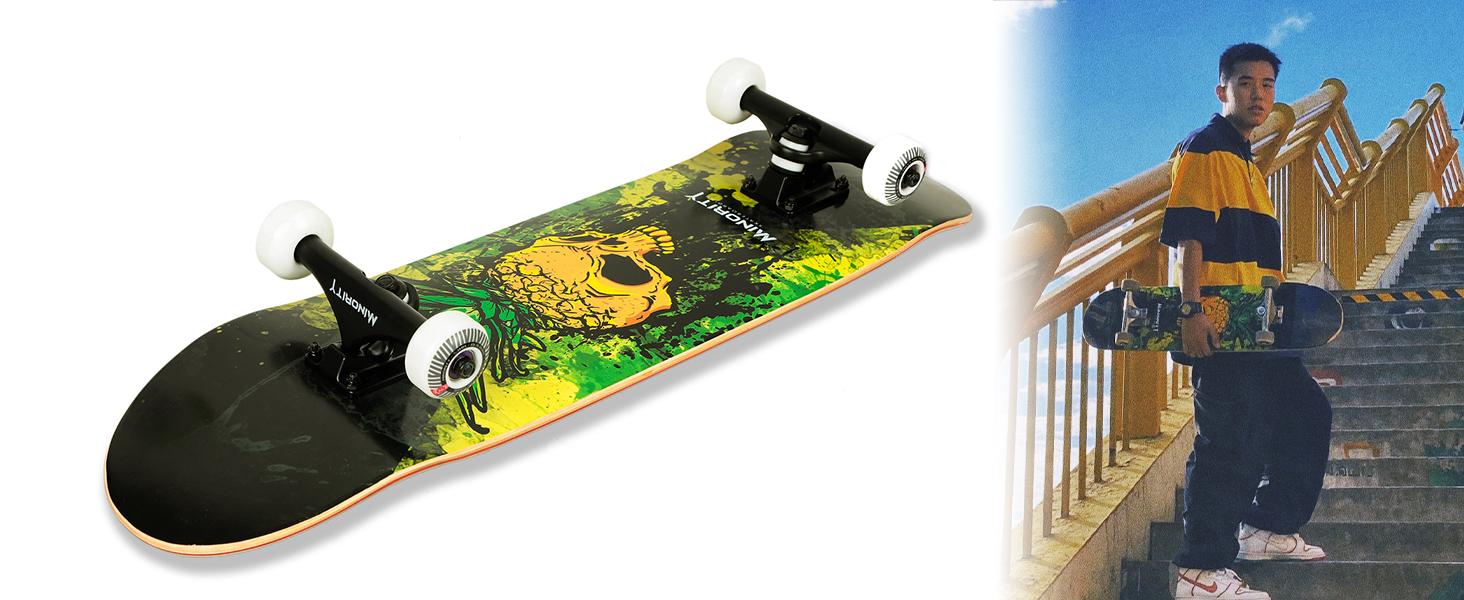 32 Inch x 8 Inch Complete Skateboard 7-Ply Maple Double Kicktail Cruiser Skateboard for Kids Teens Adults Portable Street Surf Skate Board with 51mm Wheels ABEC-5 Bearings for Tricks Park Outdoor Sports