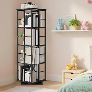 Garvee 4-Tier 360 Rotating Bookshelf Tower, Modern Space-Saving Spinning Corner Bookcase with Stable Base for Living Room, Study, Bedroom, Office, Black
