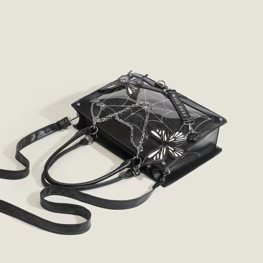 Y2K Labyrinth Butterfly Spider Web Letter Chain Handbags DIY Transparent Ita Bag Lolita Gothic Tote Vintage Fashion Shoulder Bag