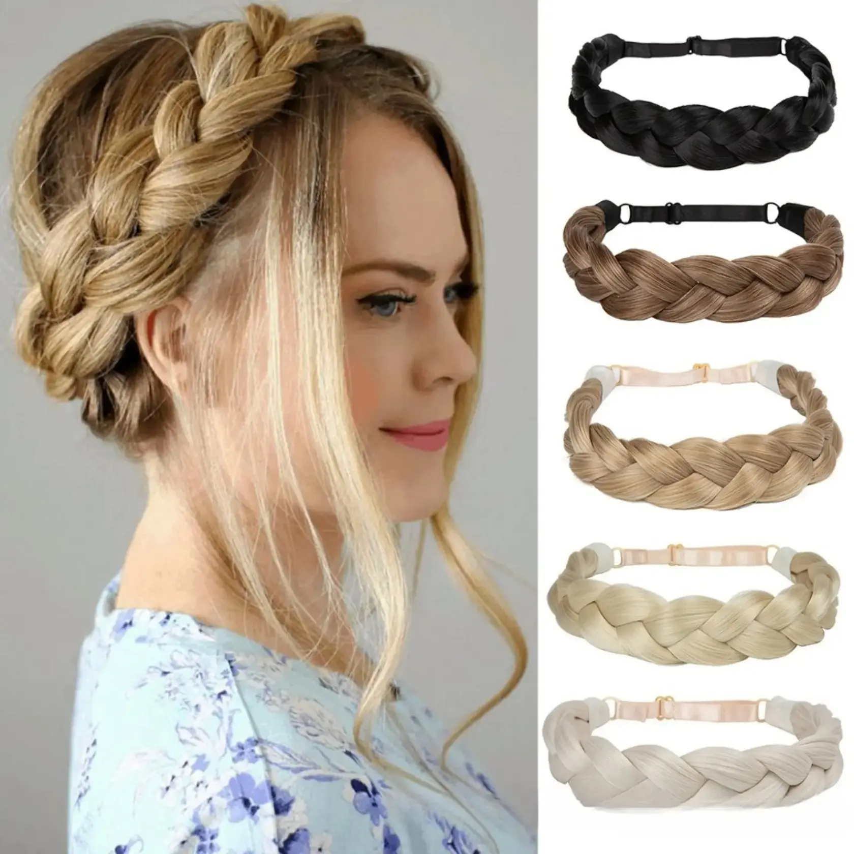 High Temperature Fiber Braided Hair Band, adjustable fishtail & twist braid headpiece. Natural-looking faux braid accessory, easy to wear for daily styling and various casual occasions.