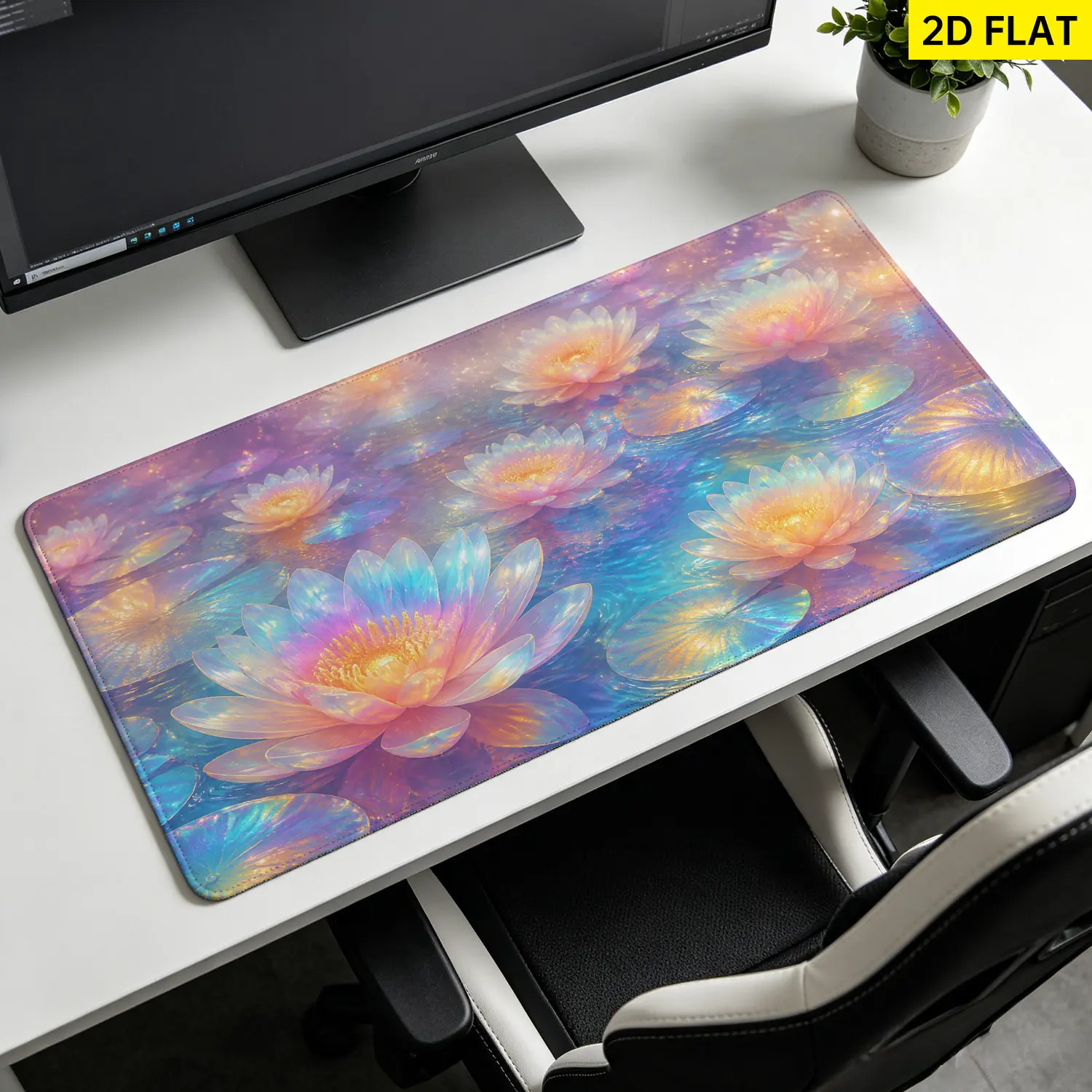 Extra Large holographic lotus flower Mouse Pad,Non Slip Rubber Pad,Desktop Decoration Drotection Pad,Washable,Lock Edge Multi Size,Premium Multipurpose Mousepad For Home,Office,Gift for Family and Friends