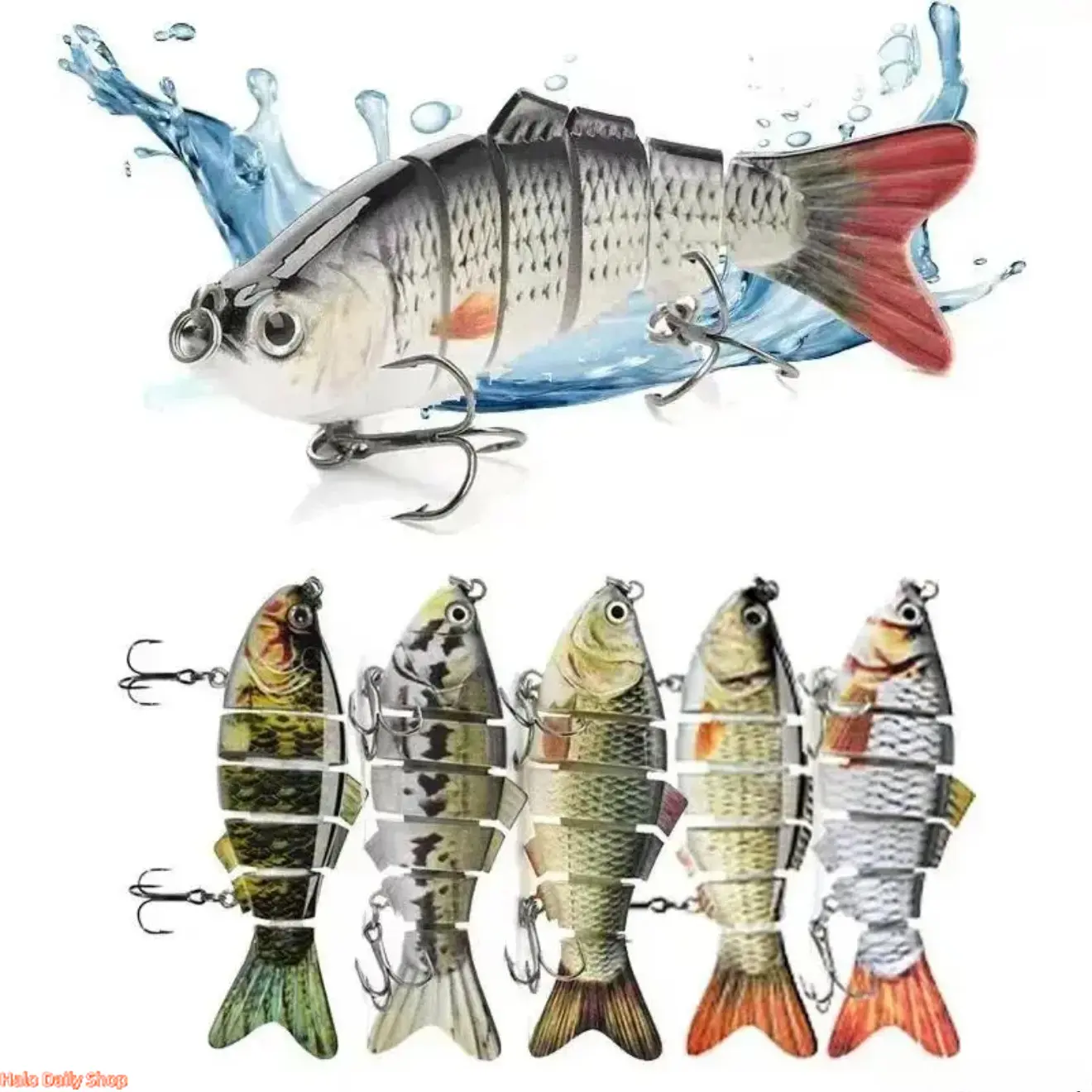 Multi-Jointed Hard Swimbait Fishing Lures - Slow-Sinking Segmented Crankbait with Sharp Treble Hooks, Lifelike Action for Freshwater, Saltwater Fishing Gear