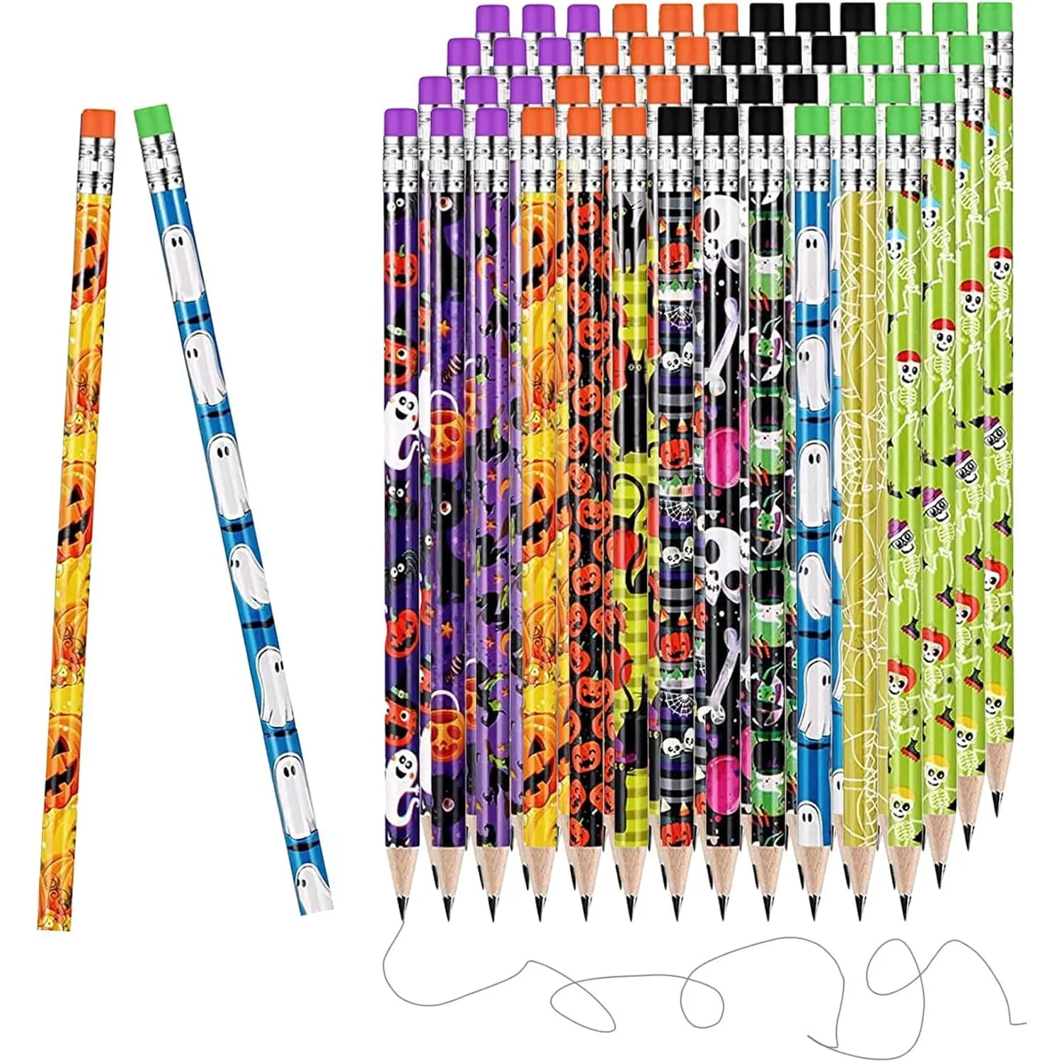 48 Halloween Pencils Bulk with Erasers for , Cute  Pencils with Colorful Halloween Themed Design for  Trick o2r   Prize, Party Favor, Classroom  (7.5in Length)