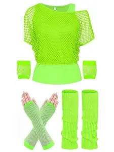 Vintage 80s Stage Performance Costume Breathable Mesh Top Gloves Foot Covers Vest For Carnival Party
