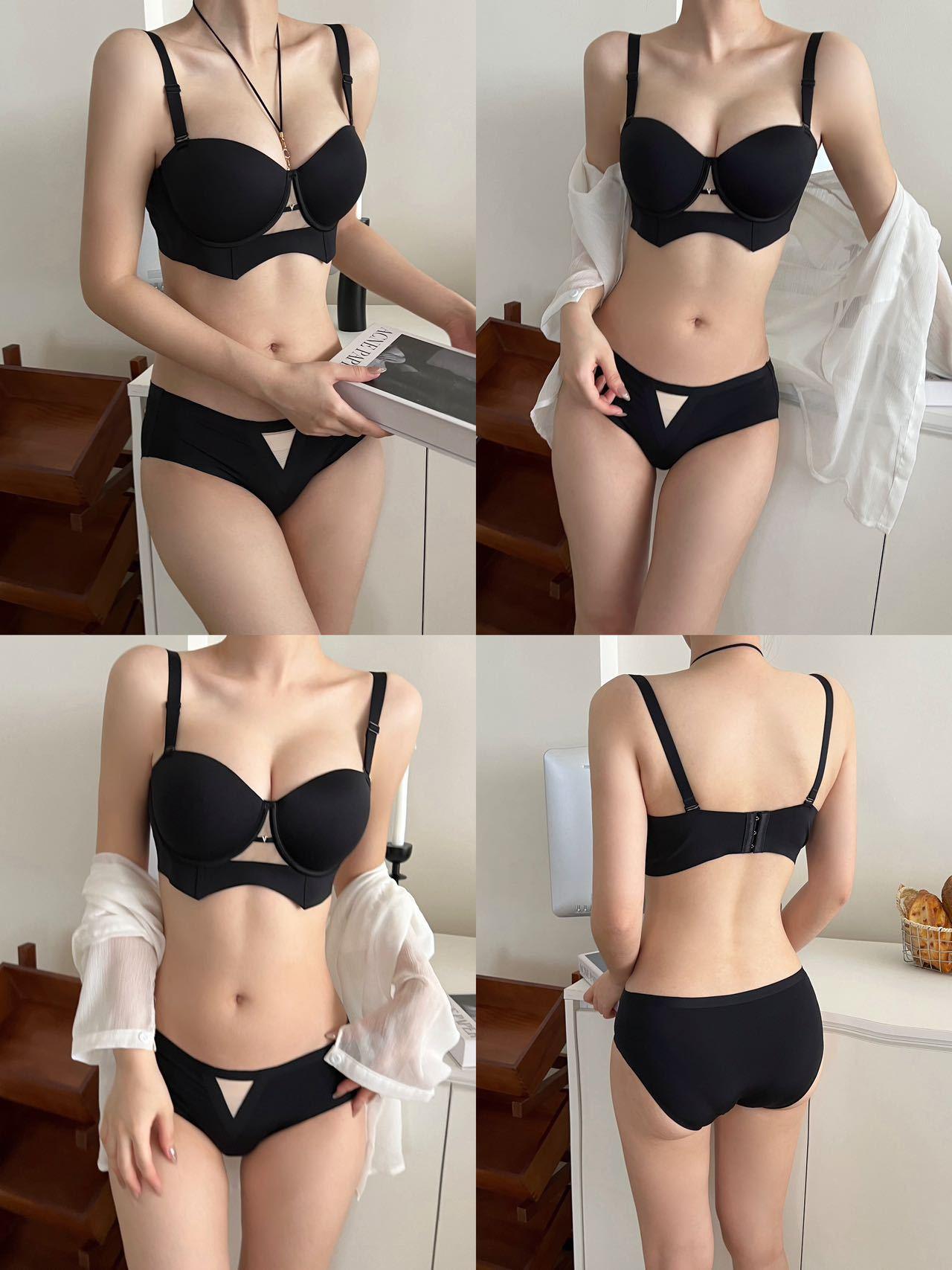 New Seamless Push Up Bra for Women Small Chest Sexy Enhancing Big Boobs Red Underwear Set for Year of the Rabbit Hanging Neck Anti-Saggy Breast Gather Lingerie