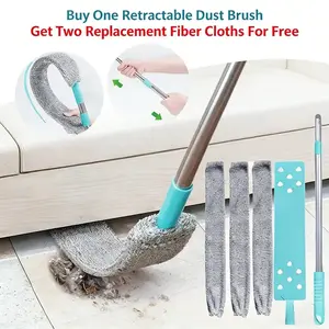 Retractable Gap Dust Cleaner with Extension Pole (36-49 inches), Bendable Flexible Duster with 2 Reusable Microfiber Cloths & Soft Bristles, Wet & Dry Dust Brush for Cleaning Under Furniture, Appliances, High Ceilings, Bed, Household Gaps