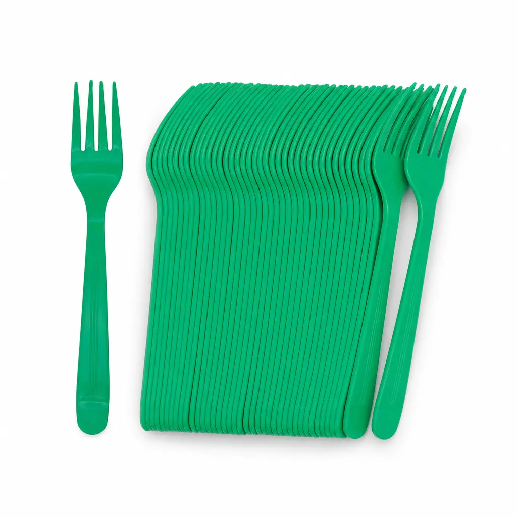 Green Disposable Plastic Forks Bulk Pack, Heavy Duty Disposable Dinner Forks, Non-Breakable Plastic Cutlery for Birthday Party, Picnic, Wedding, Camping, Catering Events & Daily Food Serving Use