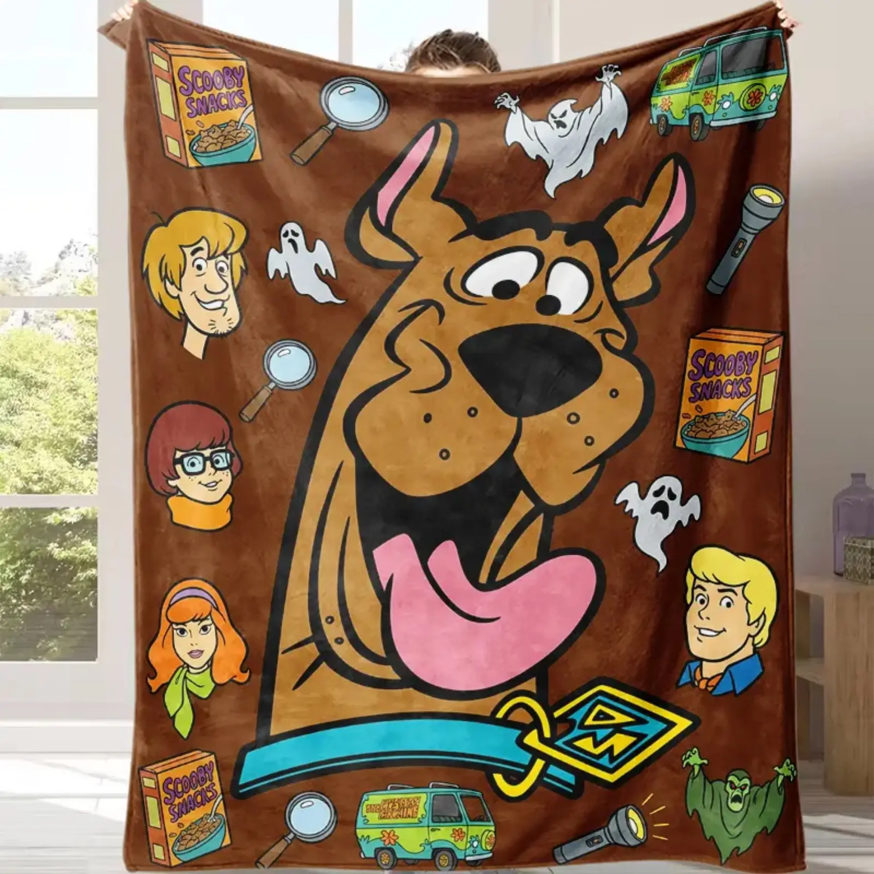 Scooby-Doo Mystery Machine Flannel Blanket Retro Cartoon Ghosts Robots Snacks Soft Warm Plush Fleece Throw Cozy Y2K Kids Room Decor Bedding Couch Sofa Cover On Sale Fan Gift