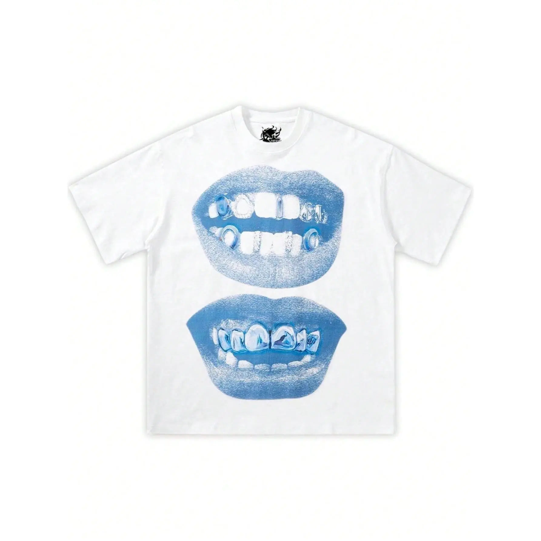Diamond Grillz Lips Graphic Tee Vintage Wash Aesthetic Premium Cotton Tshirt Hip Hop Y2K Art T Shirt Women Short Sleeve Crewneck Top Fun Gift Men Loose Casual Top Oversized Fashion Summer Outfit