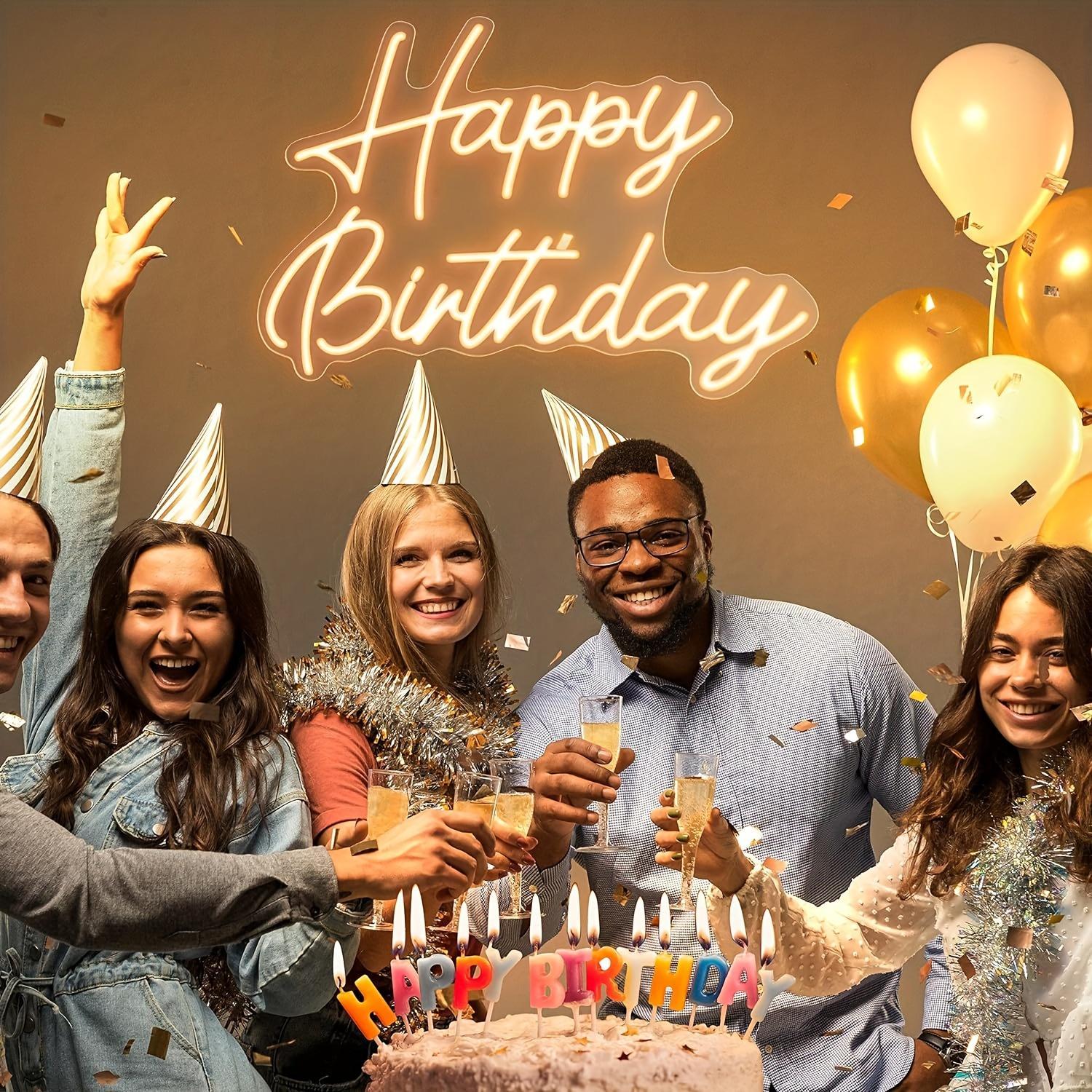 USB Powered LED Neon Light, Happy Birthday Design Background Sign, Decorative LED Mood Light for Wedding, Birthday Party, Festival, Bedroom