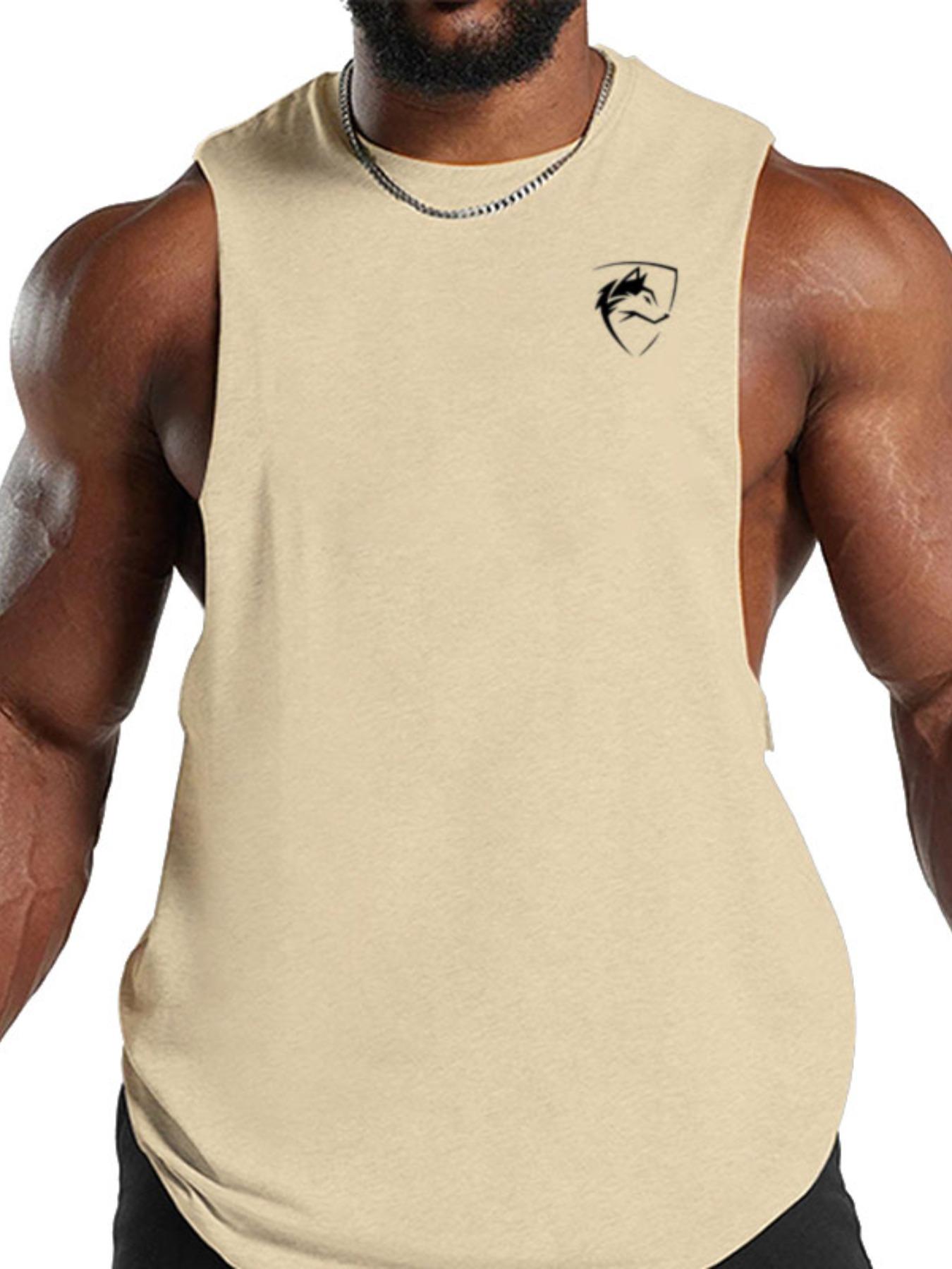 Men's Wolf Print Round Neck Tank Top, Regular Fit Casual Comfy Breathable Sleeveless Top for Summer, Men's Clothes for Gym Workout Running, Athletic Workout Clothing