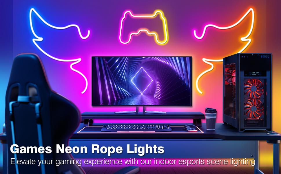 16.4Ft Neon Rope Lights,Flexible Led Rope Lights Control with App/Remote,Multiple Modes Rope Lights,IP65 Outdoor RGB Led Neons Lights,Music Sync Gaming Led Neon Light Strip for Bedroom Decor (50FT) 16.4Ft Neon Rope Lights,Flexible Led Rope Lights Control with App/Remote,Multiple Modes Rope Lights,IP65 Outdoor RGB Led Neons Lights,Music Sync Gaming Led Neon Light Strip for Bedroom Decor (50FT)