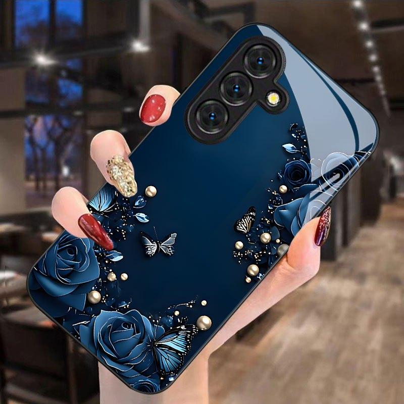 Phone Case - Dark Blue Rose Butterfly Print Phone Case for Samsung Galaxy S26 S25 S24 S23 S22Pro S21 S20 Fe Plus Ultra Pro A56 A55 A54 A53 A52 A51 A36 A35 A34 A32 A26 A25 A24 A23 A16 A15 A14 A06 A05 A03s