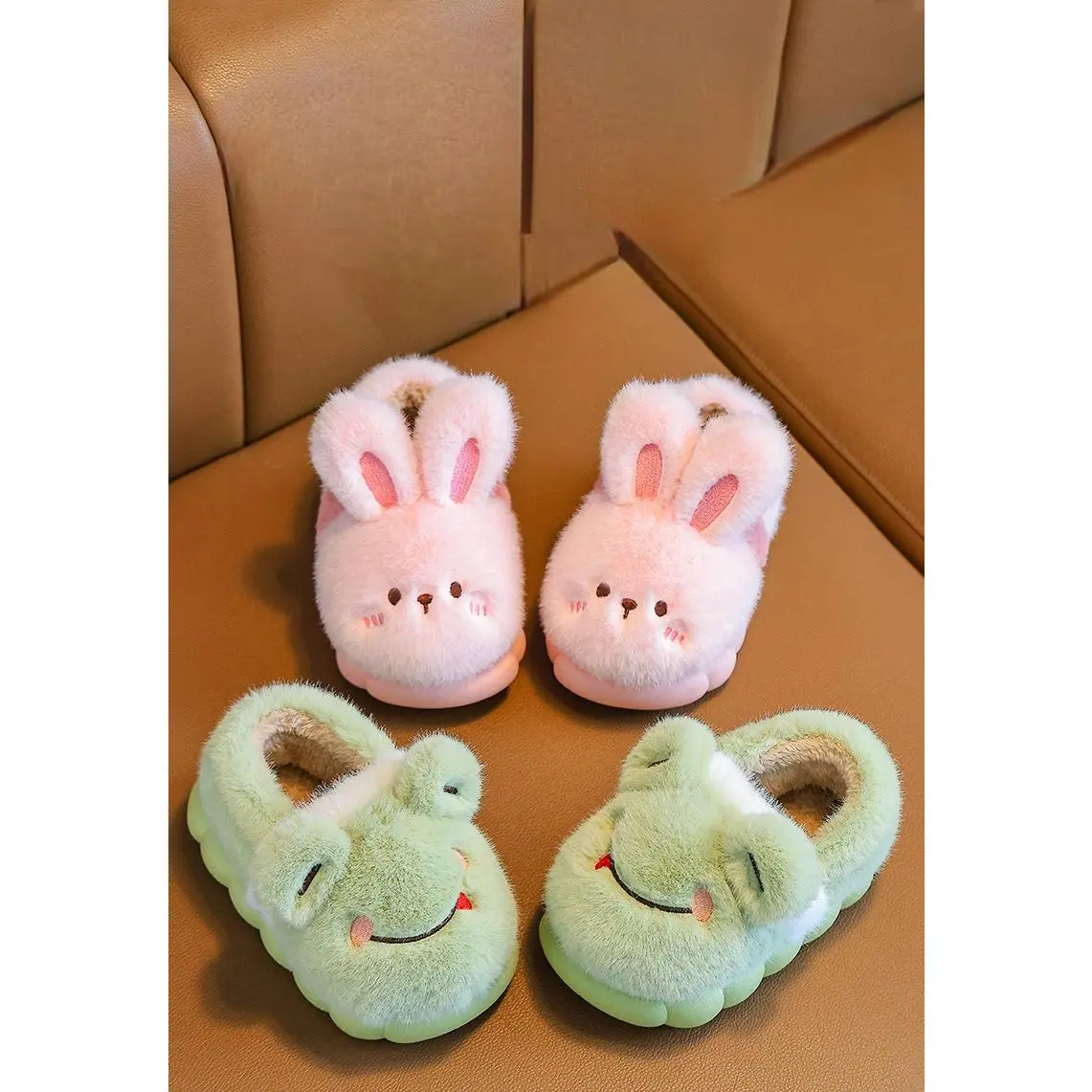 [Girls' Bunny Slippers] New Winter Slippers for Girls - Cute 3D Bunny Designs, Princess Style, Non-Slip Fuzzy Shoes for Indoor Use