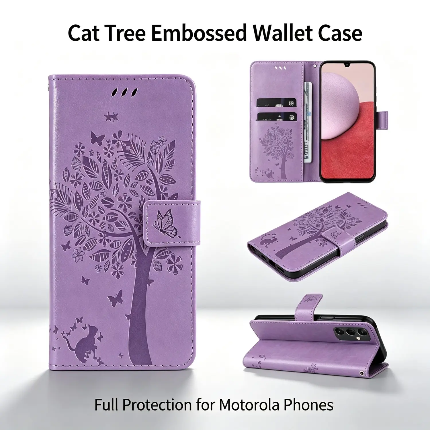 Wallet Case for Motorola Moto G/Stylus/Power/Play/G54/G84/E13, 2 Card Holder, PU Faux Leather, Stand Flip, Shockproof Protective Cover, Tpu Shockproof Interior