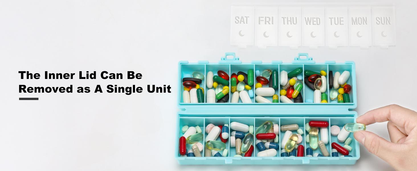 [Foldable & Dual Protection] Weekly Pill Organizer 2 Times A Day with Etched Labels, AM PM 7 Day Medicine Container Box, Large Portable Week Travel Pill Case for Daily Medication, Vitamin - Pink