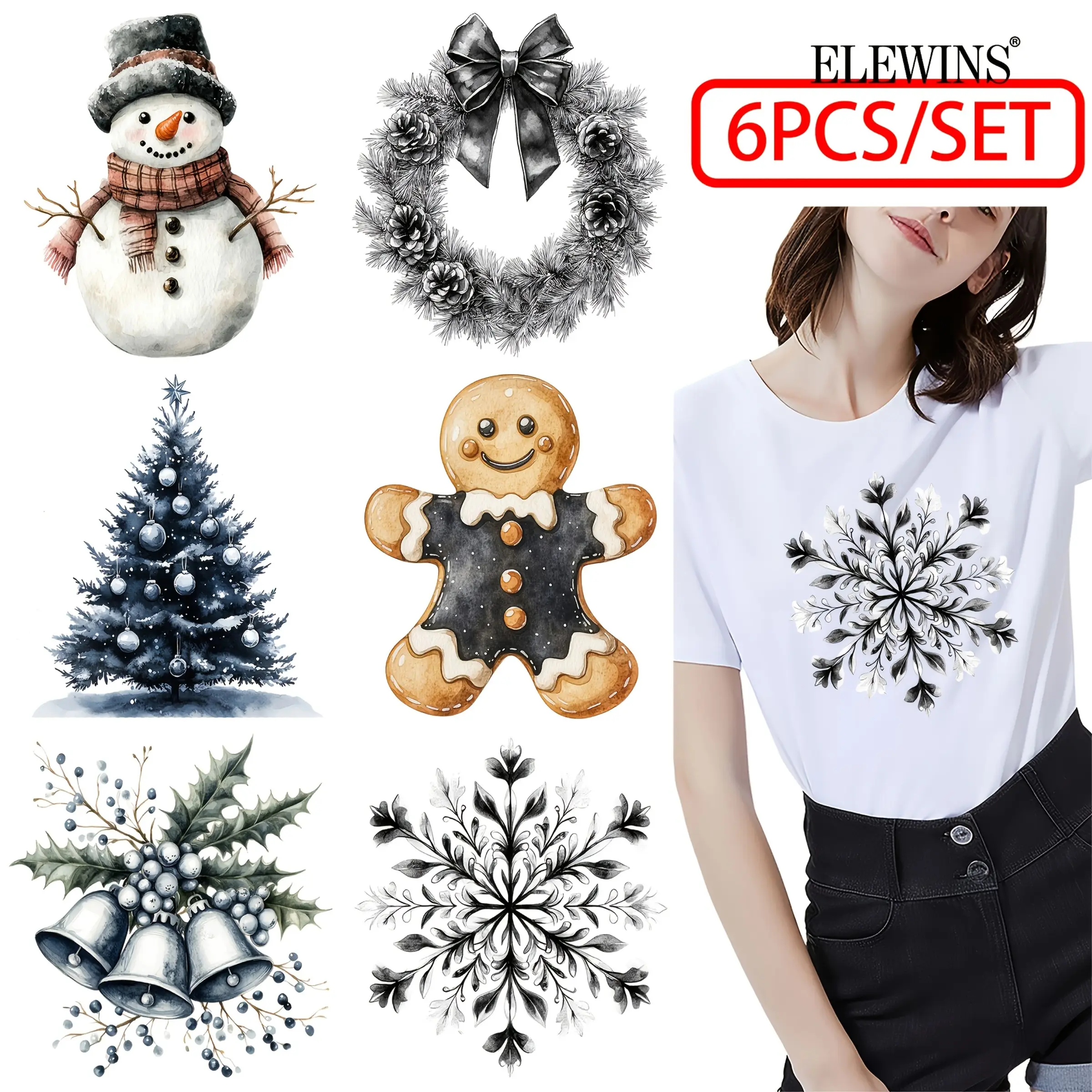 6 Sheets Christmas DTF Heat Transfer Paper, Direct Ironing, Suitable for T-Shirts, Hoodies, Jeans, Backpacks, Pillows, Unisex Gift