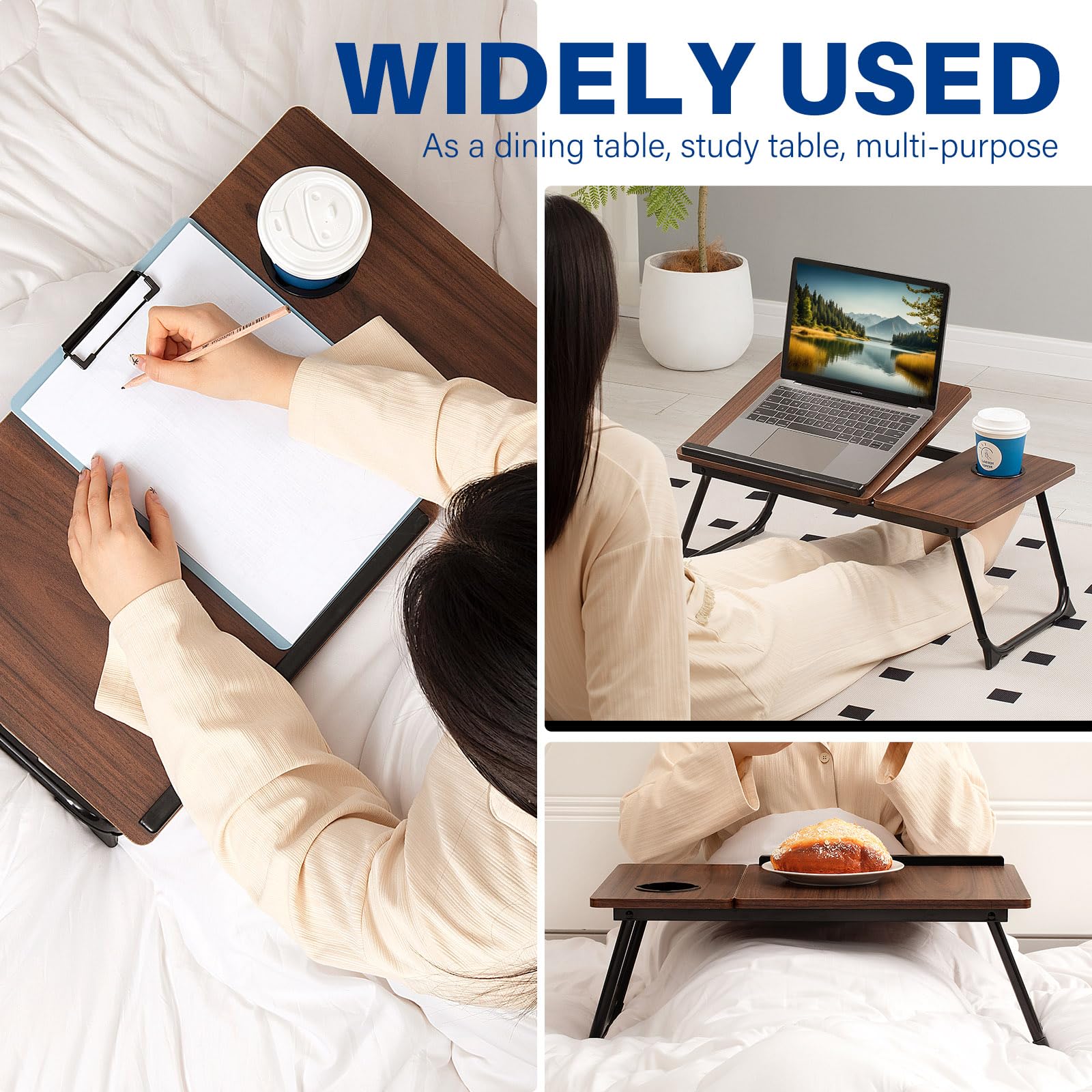 Foldable Adjustable Lap Desk Stand, Portable Bed Table Laptop Desk Breakfast Tray for Eating, Reading, Working in Bed & Sofa  bed  multifunctional  tray table