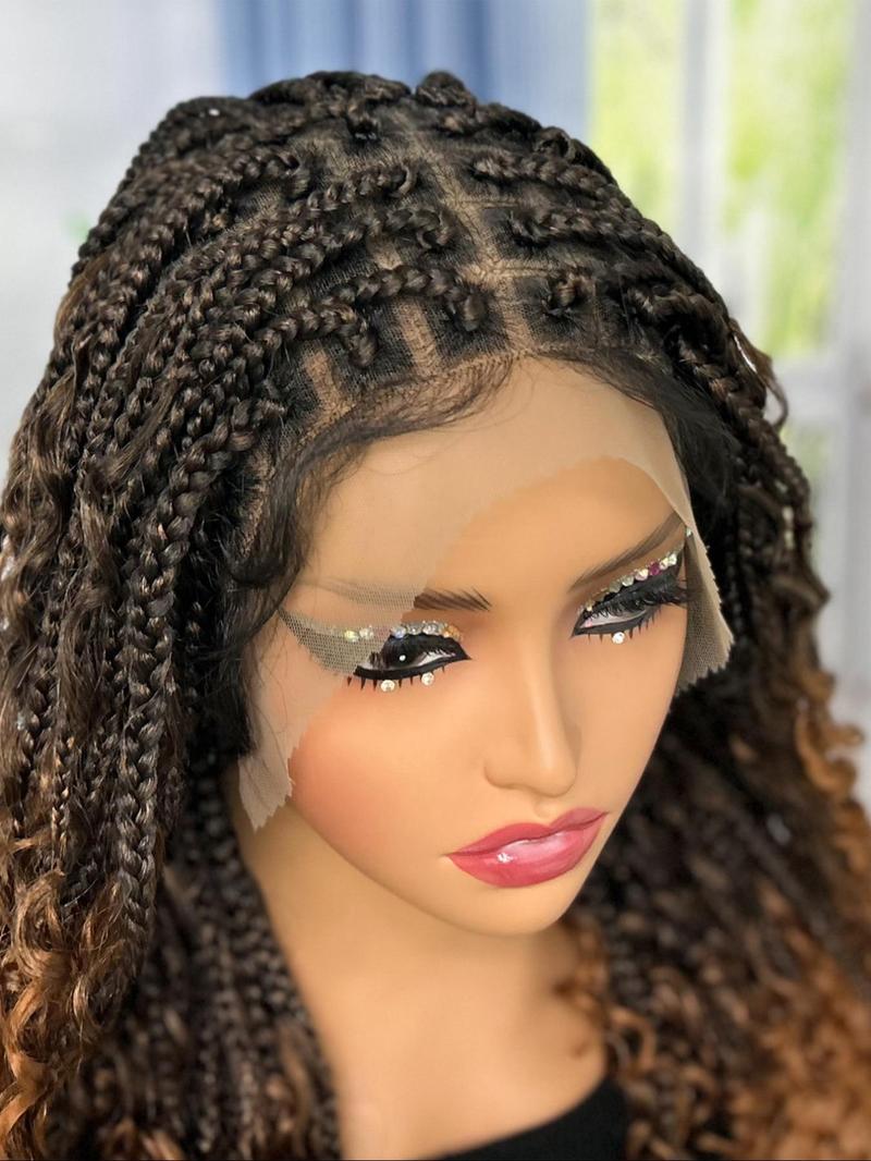 Boho Style Synthetic Box Braided Full Lace Wigs for Women, Gorgeous Fluffy Wigs with Baby Hair Bangs, Synthetic Braided Lace Wigs for Party, Daily Use, Pre Braided Wig