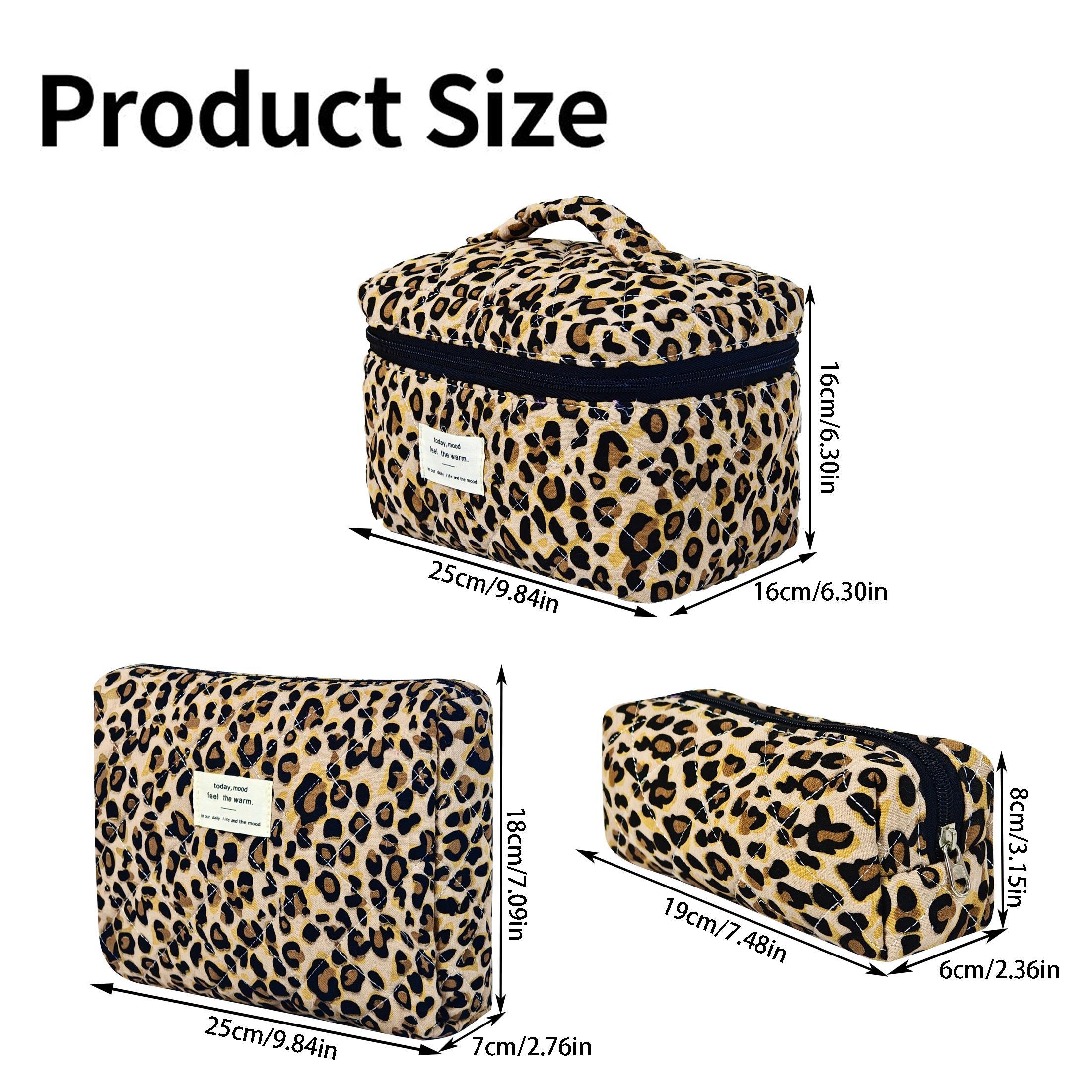 Leopard Pattern Makeup Bag Set, 3 Counts Large Capacity Travel Cosmetic Storage Bag, Zipper Makeup Organizer Pouch, Versatile Storage Bag for Travel & Daily Use, Travel Cosmetic Bags