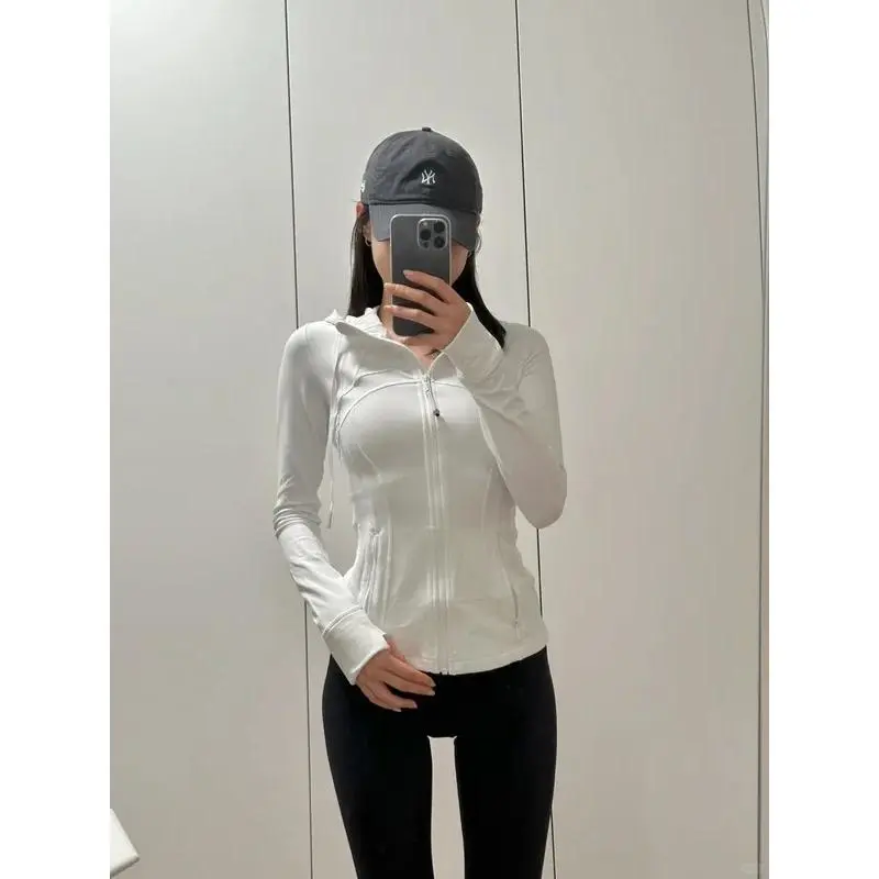 LULU New hooded jacket, thin, quick drying, slimming, tight fitting, and elastic jacket, slim fit,Solid,Zip-Up,Pocket