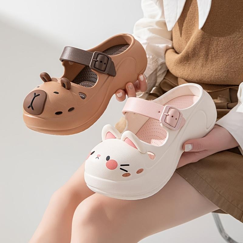 (New)[Cute Capybara Shoes] New Summer Style Cute Capybara Hole Shoes for Women |   Thick-Soled, Slip-Resistant, Closed-Toe - for Home Use