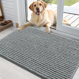 Dog Door Mat for Muddy Paws 36x24, Ultra Absorbent Chenille Mud Doormat, Non-Slip Washable and Dirt Trapping Doormat for Indoor Entryway, Quick-Dry Indoor Pet Bed Mats for Dogs, Grey