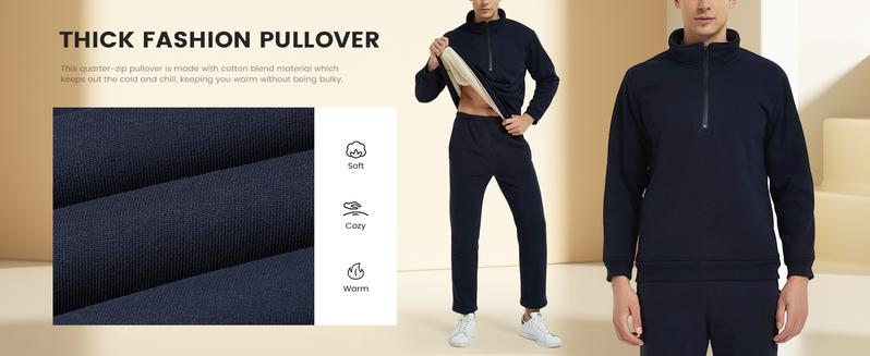 Gihuo Men's Quarter Zipper Fleece Sherpa Lined Sweatshirt Winter Warm Thick Fashion Pullover Tops Loungewear Gifts Long Sleeve Streetwear Machine Washable Beige Hoodie